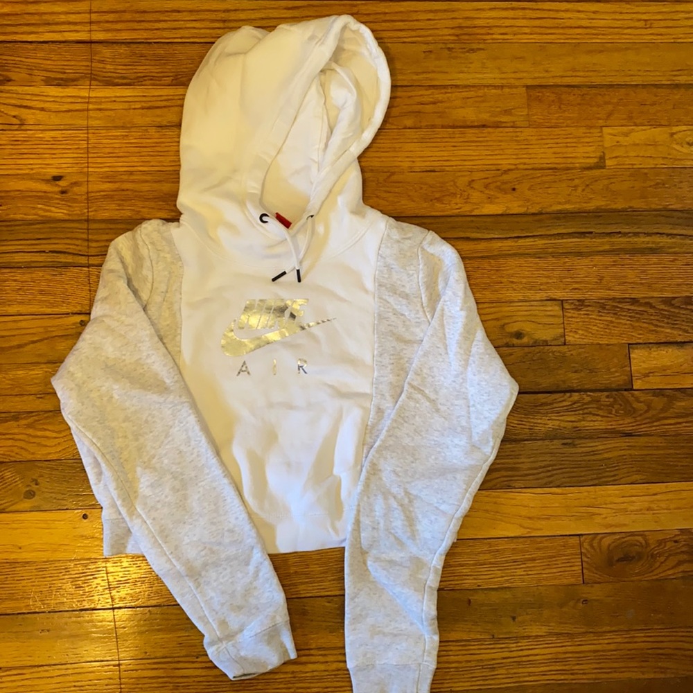 White and Gray Nike cropped sweatshirt